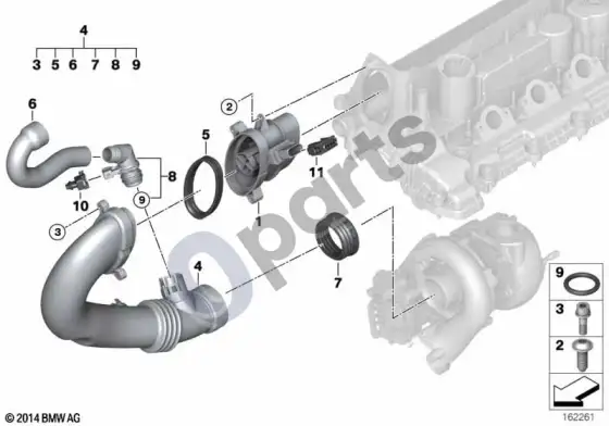 BMW 5 E60 E61 plėvelinis oro masės matuoklis/švaraus oro vamzdis (M57N2) – schema