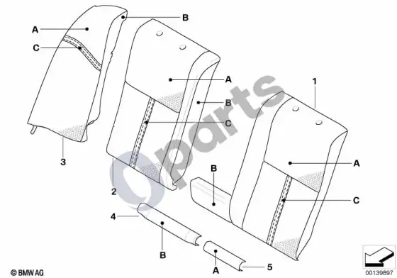 BMW 5 E60 E61 ppro slenkantis galinės sėdynės ruošinys, klima oda – schema