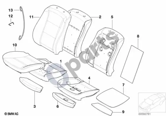 BMW 5 E60 E61 priekinė sėdynė, pagalvė ir užvalkalas (E60, E61) – schema