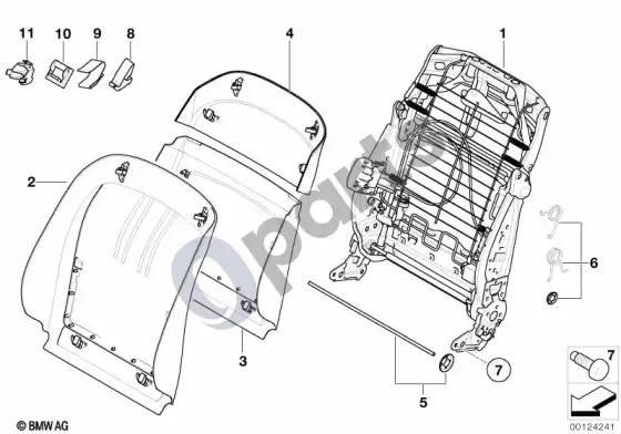 BMW 5 E60 E61 priekinės sėdynės atlošo rėmas / galinė panelė (E60, E61) – schema