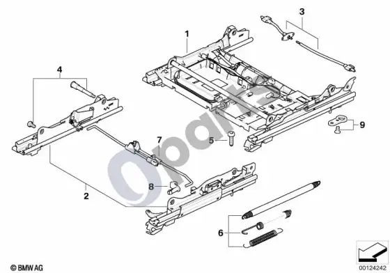 BMW 5 E60 E61 priekinės sėdynės bėgelis (E60, E61 LCI, E60 LCI) – schema