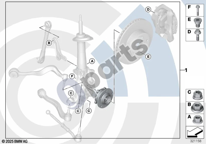 BMW 5 E60 E61 (2004–2010) Rato guolio remonto komplektas, priekinis schema – pozicija 01: Rato guolio remonto komplektas, priekinis (VALUE PARTS)
