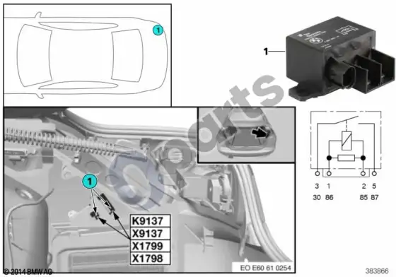 BMW 5 E60 E61 relė, elektrinis ventiliatorius K9137 (E60) – schema