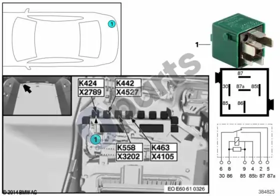 BMW 5 E60 E61 relė, ginklo laikiklis K424 – schema