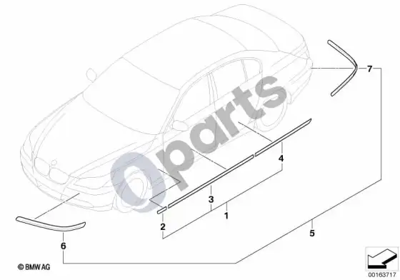 BMW 5 E60 E61 slenksčių apdailos juostos (E60) – schema