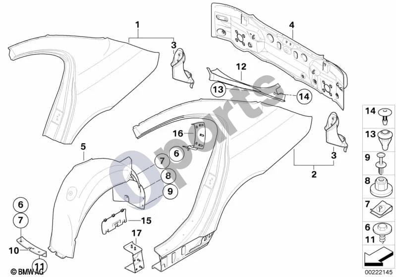 BMW 5 E60 E61 (2004–2010) Šoninė apdaila/galinė apdaila (E60, E60 LCI) schema – Sustiprinimo plokštė, slenkstis