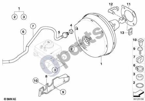 BMW 5 E60 E61 stabdžių stiprintuvo vakuumas (E60) – schema