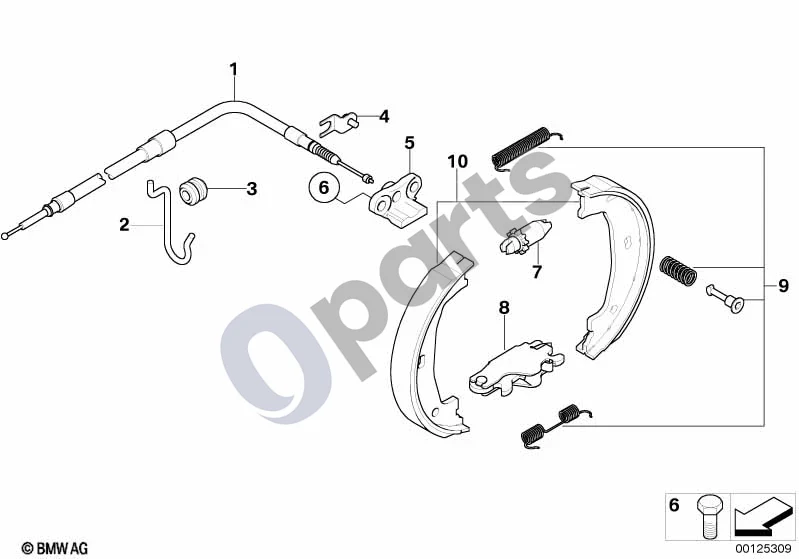BMW 5 E60 E61 (2004–2010) Stovėjimo stabdys / stabdžių kaladėlės schema – pozicija 09: Remonto komplektas, spyruoklės