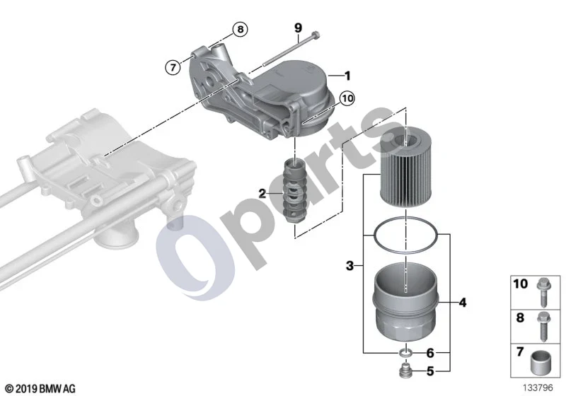 BMW 5 E60 E61 (2004–2010) Tepimo sistema – alyvos filtras (N62N) schema – pozicija 02: Atraminis kupolas