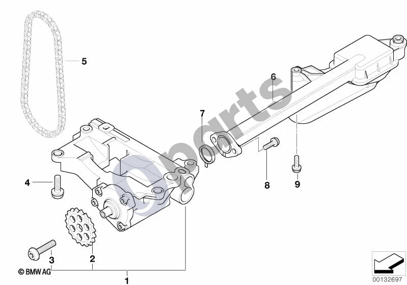 BMW 5 E60 E61 (2004–2010) Tepimo sistema / Alyvos siurblys su pavara (M57N) schema – pozicija 07: Profilinis tarpiklis