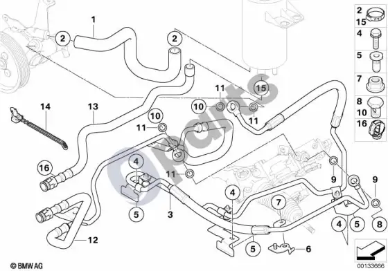 BMW 5 E60 E61 vairo stiprintuvo alyvos vamzdis / aktyvusis vairas (E61) – schema