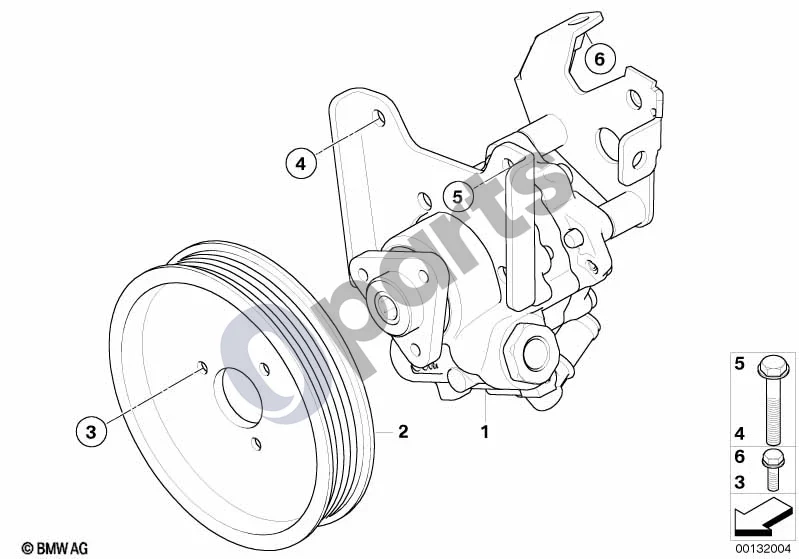 BMW 5 E60 E61 (2004–2010) Vairo stiprintuvo siurblys (E60) schema – pozicija 01: Vairo stiprintuvo siurblys (ZF)