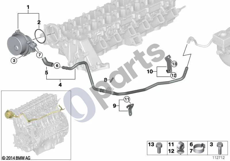 BMW 5 E60 E61 (2004–2010) Vakuuminis siurblys su vamzdeliais (M57N) schema – pozicija 10: Vakuuminės žarnos kronšteinas