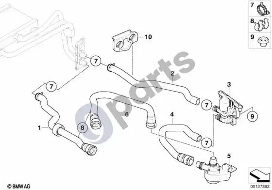 BMW 5 E60 E61 vandens vožtuvas/vandens žarna IHKA basis (M57N2) – schema