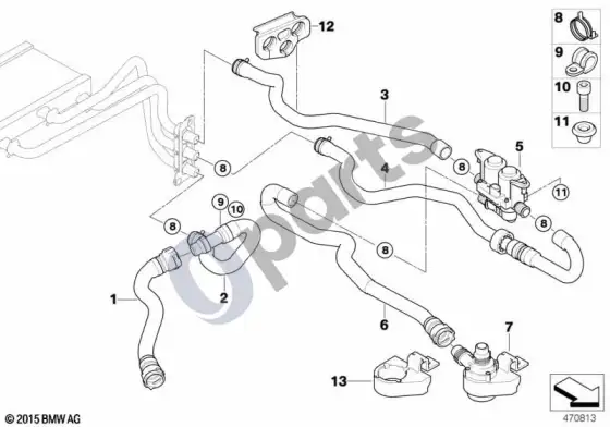 BMW 5 E60 E61 vandens vožtuvas/vandens žarna IHKA high (M54) – schema
