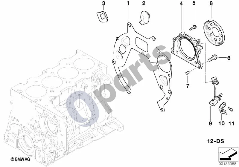 BMW 5 E60 E61 (2004–2010) Variklio bloko tvirtinimo detalės (M47N2) schema – pozicija 08: Reluktorius