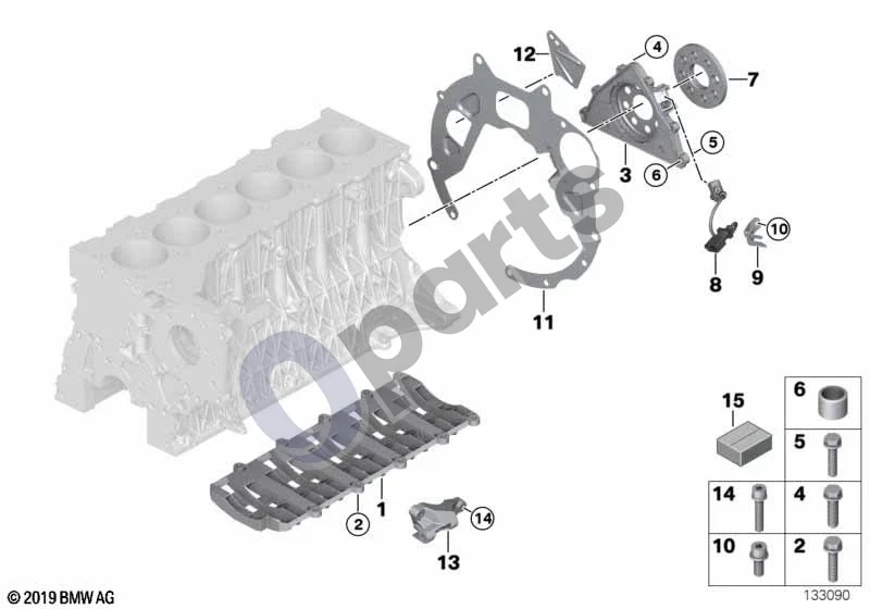 BMW 5 E60 E61 (2004–2010) Variklio bloko tvirtinimo detalės (M57N) schema – Dangtis