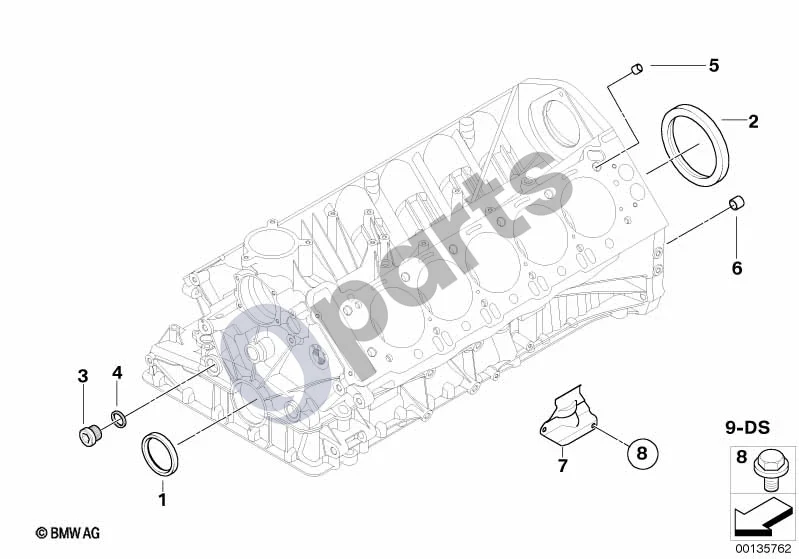BMW 5 E60 E61 (2004–2010) Variklio bloko tvirtinimo detalės (S85, E60) schema – pozicija 01: Veleno sandariklis (48X65X10)