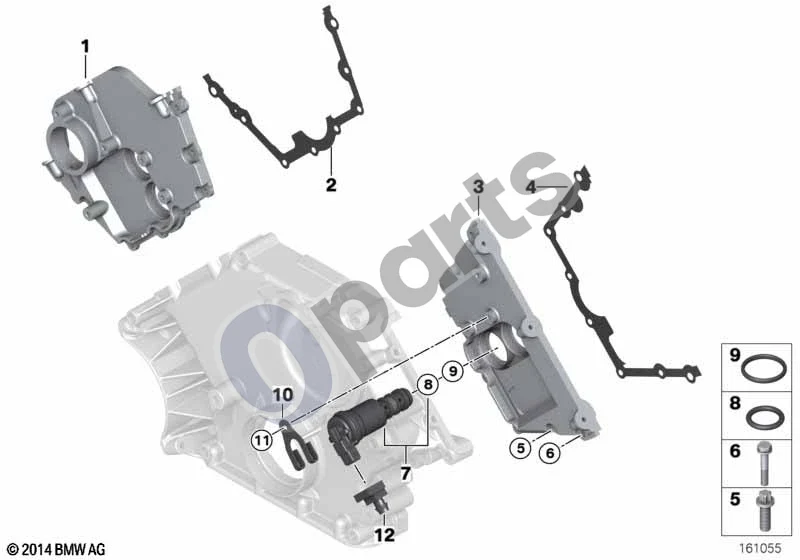 BMW 5 E60 E61 (2004–2010) Viršutinis paskirstymo mechanizmo dangtis (N62) schema – pozicija 02: Plieninis tarpiklis