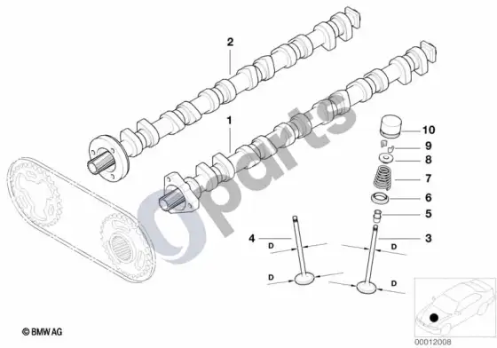 BMW 5 E60 E61 vožtuvų fazių keitiklis, skirstomasis velenas (M54, E60) – schema