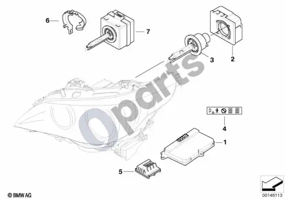 BMW 5 E60 E61 žibintas, elektroninės dalys, ksenoninė šviesa – schema