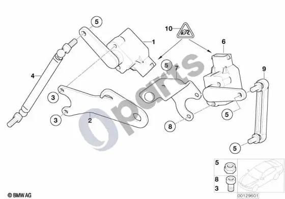 BMW 5 E60 E61 žibintų aukščio reguliavimo jutiklis (E60) – schema