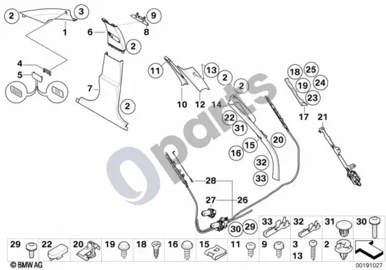 BMW 5 E60 E61 A- / B- / C- / D- statramsčio apdailos skydelis (E61) – schema