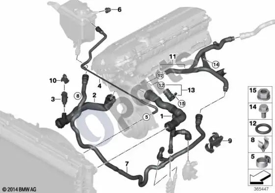 BMW 5 E60 E61 aušinimo sistemos aušinimo skysčio žarnos (M54, E61) – schema