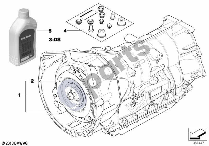 BMW 5 E60 E61 (2004–2010) Automatinė pavarų dėžė GA6HP19Z – visų ratų pavara (E61) schema – pozicija 02: Sukimo momento keitiklis (B121)