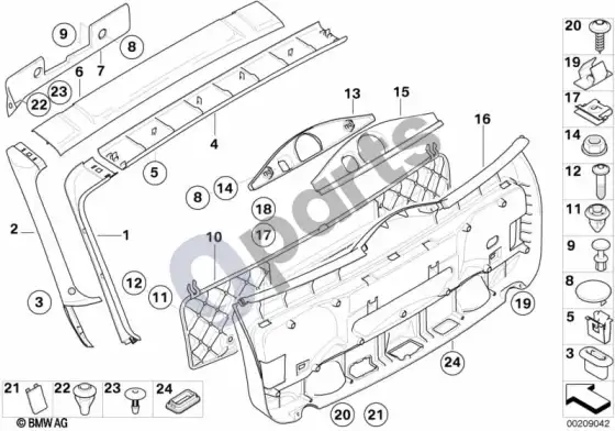 BMW 5 E60 E61 bagažinės dangčio apdailos plokštė (E61) – schema