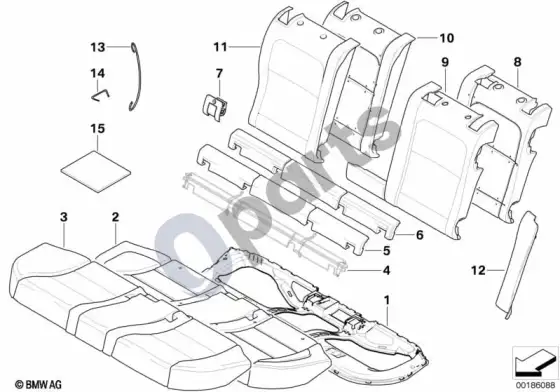 BMW 5 E60 E61 galinė sėdynė, pagalvė ir užvalkalas, bazinė sėdynė (E61) – schema
