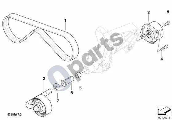 BMW 5 E60 E61 kondicionieriaus kompresoriaus pavara diržu (E61) – schema