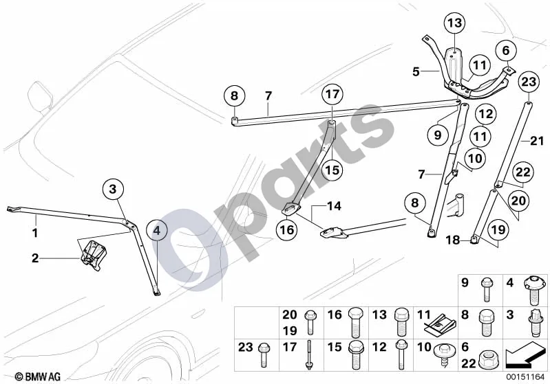 BMW 5 E60 E61 (2004–2010) Sustiprinimas, kėbulas (E61 LCI 520DM47N2, E61 520D) schema – pozicija 07: Dešinė traukė