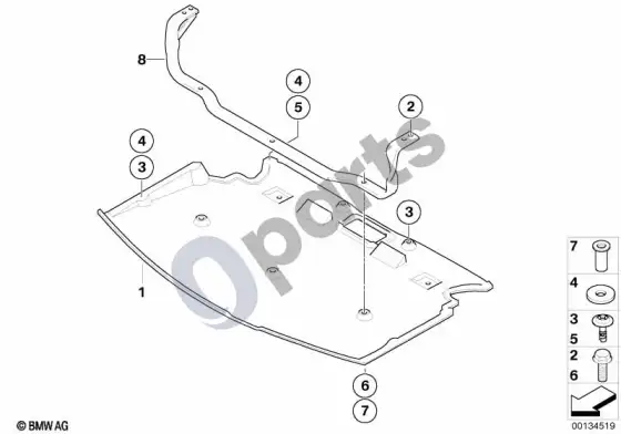 BMW 5 E60 E61 apsauga nuo įlindimo po automobiliu, priekinė (E61 LCI) – schema