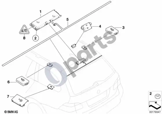 BMW 5 E60 E61 atskiros dalys antenų diversity sistemai (E61 LCI) – schema