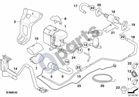 BMW 5 E60 E61 atskiros dalys autonominiam šildytuvui (S85, E61 LCI) – schema