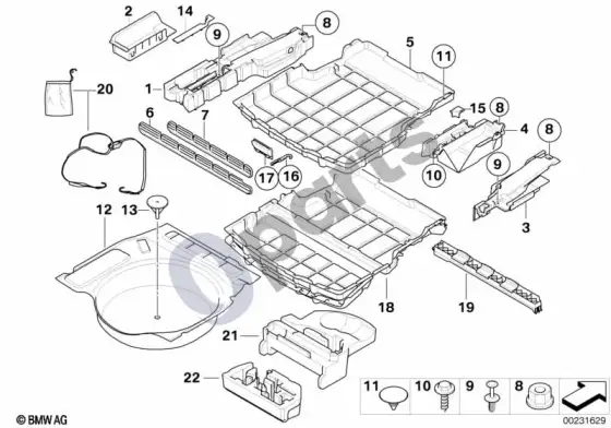 BMW 5 E60 E61 bagažinės grindų skyrius (E61 LCI) – schema