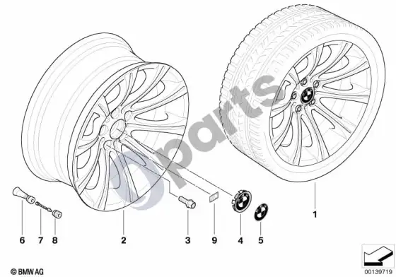 BMW 5 E60 E61 BMW lengvojo lydinio ratlankis, m radialinių stipinų 166 (E61 LCI) – schema