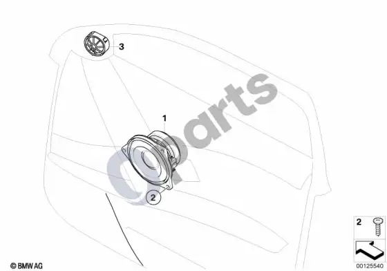 BMW 5 E60 E61 atskiros dalys priekinių durų top-hifi sistemai (E61 LCI, E60 LCI) – schema