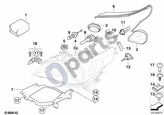 BMW 5 E60 E61 atskiros dalys žibintui xenon/alc (E61 LCI, E60 LCI) – schema