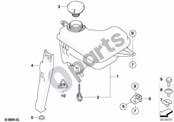 BMW 5 E60 E61 aušinimo skysčio išsiplėtimo bakelis (M47N2, E61 LCI, E60 LCI) – schema