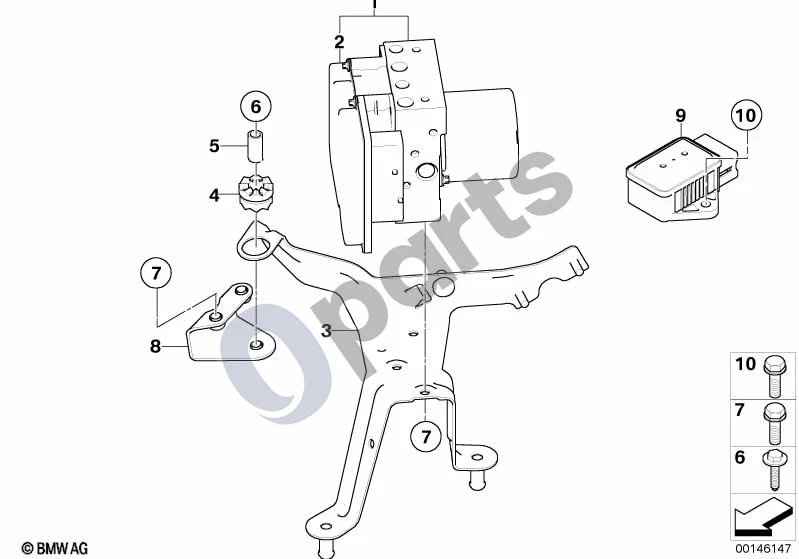 BMW 5 E60 E61 (2004–2010) DSC hidraulinis blokas/valdymo blokas/tvirtinimas (E60 LCI, E61 LCI) schema – pozicija 03: Hidraulinio bloko kronšteinas