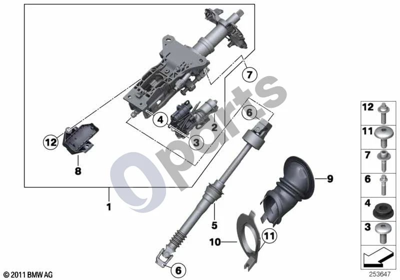BMW 5 E60 E61 (2004–2010) Elektra reguliuojamos vairo kolonėlės papildomos dalys (E60 LCI, E61 LCI) schema – pozicija 09: Vairo veleno movos įvorė