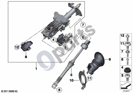 BMW 5 E60 E61 elektra reguliuojamos vairo kolonėlės papildomos dalys (E61 LCI, E60 LCI) – schema