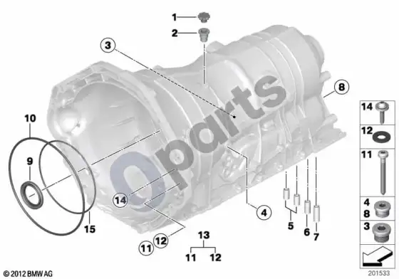 BMW 5 E60 E61 GA6HP26Z korpusas su tvirtinimo detalėmis (E61 LCI, E60 LCI) – schema