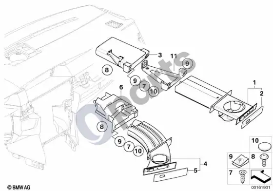 BMW 5 E60 E61 gėrimų laikiklis (E61 LCI, E60 LCI) – schema