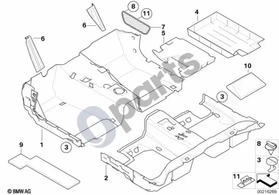 BMW 5 E60 E61 grindų danga (E61 LCI, E60 LCI) – schema