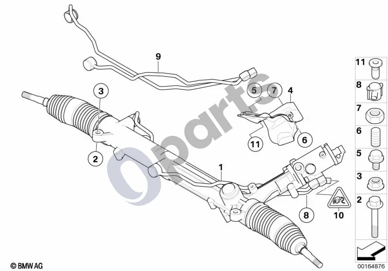 BMW 5 E60 E61 (2004–2010) Hidraulinė vairo pavara (E60 LCI, E61 LCI) schema – pozicija 01: RP regeneruotas hidraulinis vairo mechanizmas Servotronic