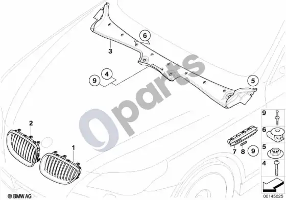 BMW 5 E60 E61 išorės apdaila / grotelės (E61 LCI, E60 LCI) – schema