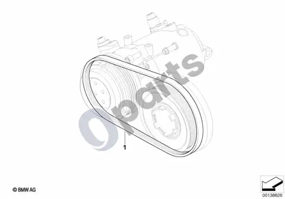 BMW 5 E60 E61 kondicionieriaus kompresoriaus pavara diržu (E61 LCI, E60 LCI) – schema